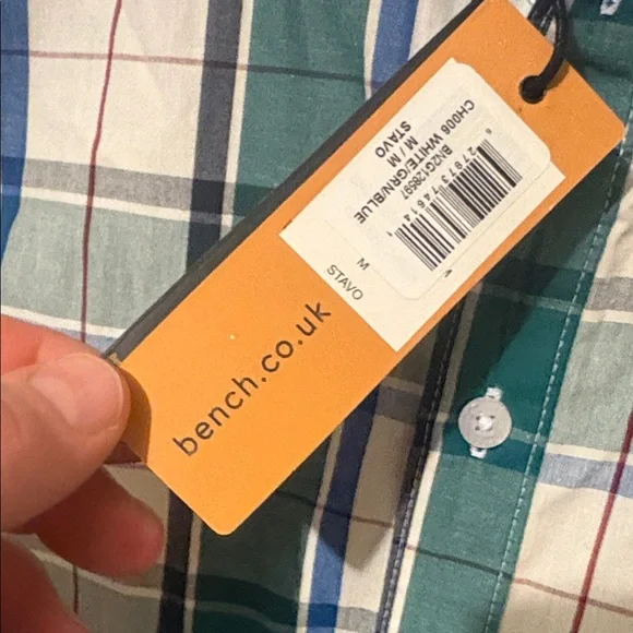 Bench Green and White Plaid Short-Sleeve Button-Down Shirt New with Tags - Picture 5 of 11